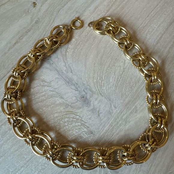 Vintage Gold Tone Chain Necklace with Intertwining Gold Tone Rope Links - Picture 3 of 4